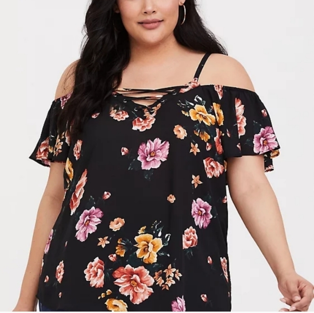 Women's Torrid Floral Cold Shoulder Georgette Blouse, Size 1
